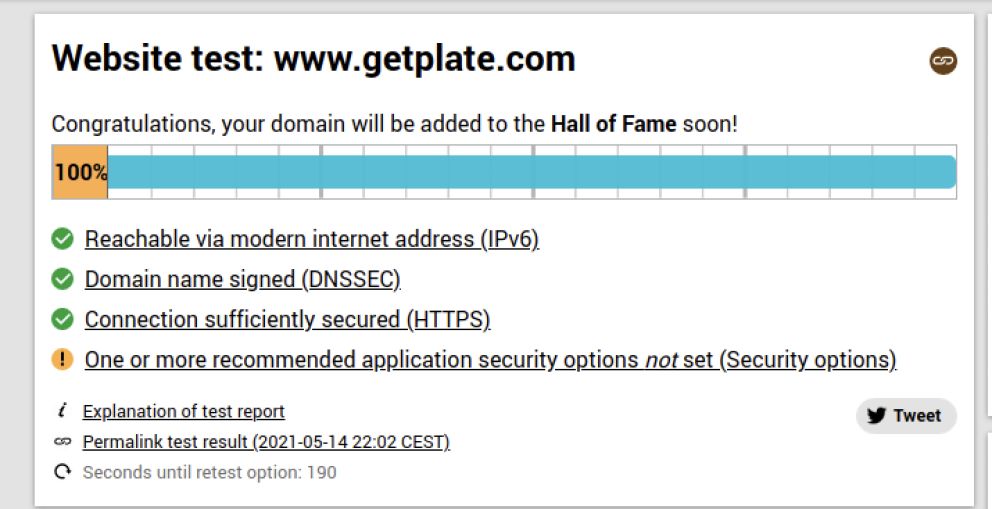 100% score internet.nl test Plate