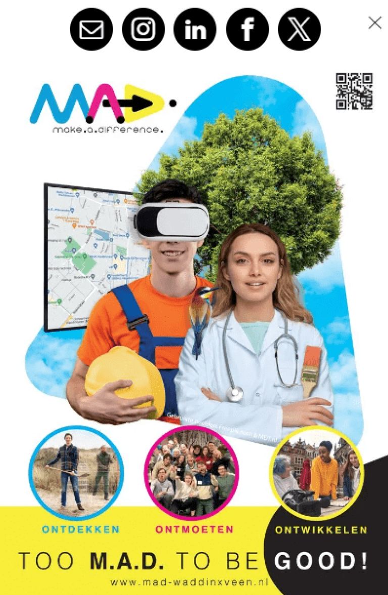 TijdVoorActie en Niels Verdouw met Jongeren vrijwilligersnetwerk M.A.D. Waddinxveen poster Promotieposter van jongeren vrijwilligersnetwerk M.A.D. Waddinxveen